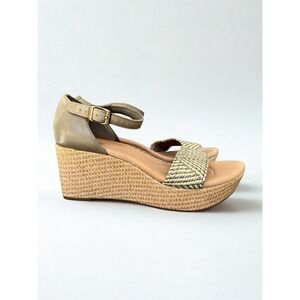 Clarks Wedge Sandals US 9M Natural Strappy Espadrille Raffia‎ Comfort Platform